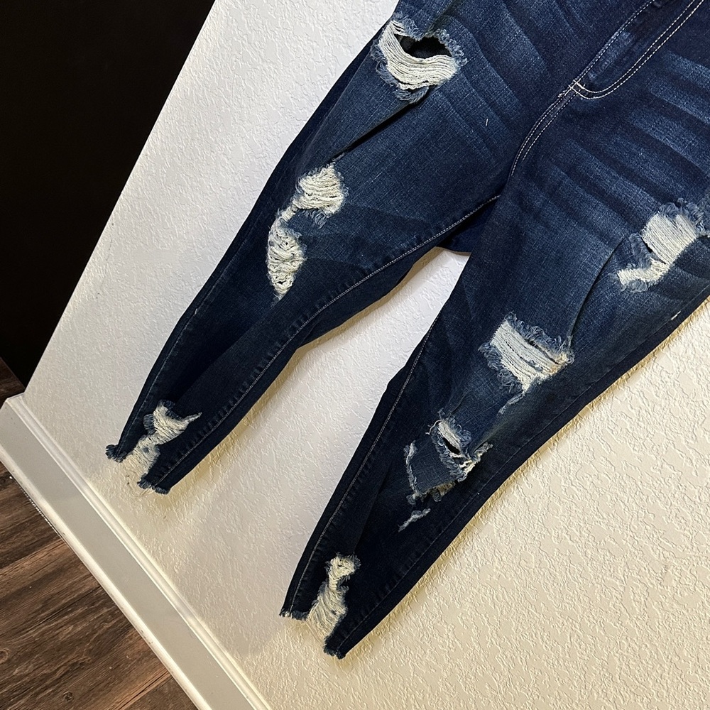 Dark Blue Distressed Skinny Jeans - Picture 3 of 4